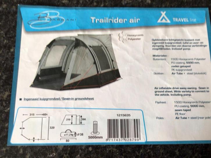 Bardani Trailrider Air bustent - opblaasbaar en lichtgewicht, Caravans en Kamperen, Tenten, tot en met 3, Zo goed als nieuw, Ophalen