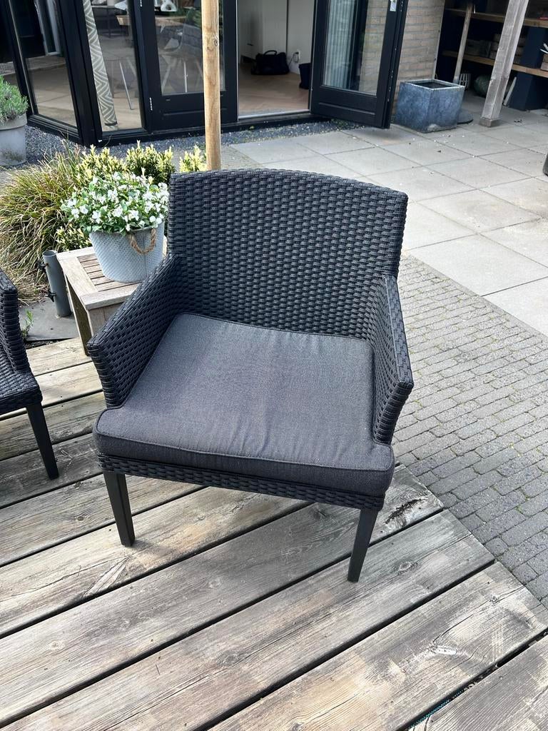 Zwarte Wicker lounge Tuinstoel met Kussen (borek), Ophalen, Gebruikt, Wicker