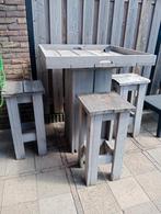 Steigerhouten Bartafel met krukken, Tuin en Terras, Ophalen, Gebruikt