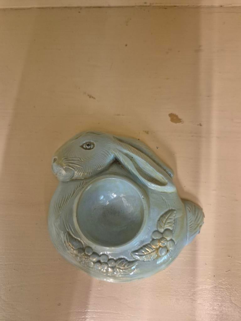 Brocante eierhouder met konijn/haas, Ophalen of Verzenden