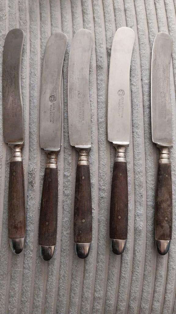 Set van 5 antieke botermesjes Gebr. Stork & Co Hilversum, Antiek en Kunst, Antiek | Bestek, Ophalen of Verzenden