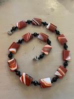 Vintage retro glaskralen ketting gitten kraal design collier, Ophalen of Verzenden, Zo goed als nieuw, Bruin, Overige materialen