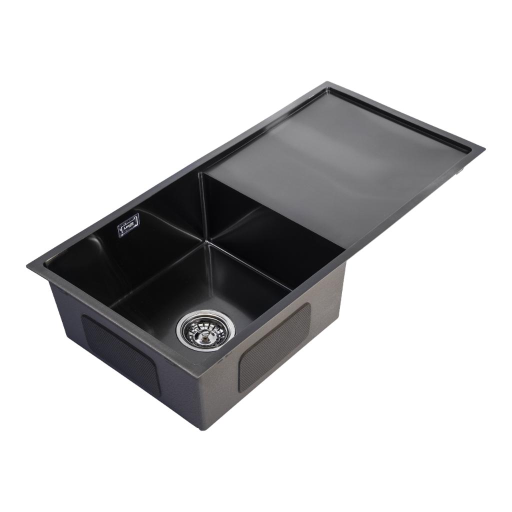 Spoelbak met afdruipgedeelte | Gootsteen | 87x44x20 | Zwart, Zwart, 25 tot 50 cm, Nieuw, Lendo Online