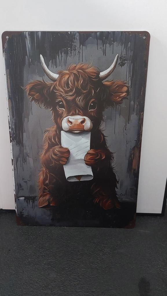 Set van 4 Schots Hooglander Wanddecoraties, Ennoxwi Grappige Badkamer Posters en Canvas Drukken, Rustieke Koe Decoratie voor Toilet en Woonkamer