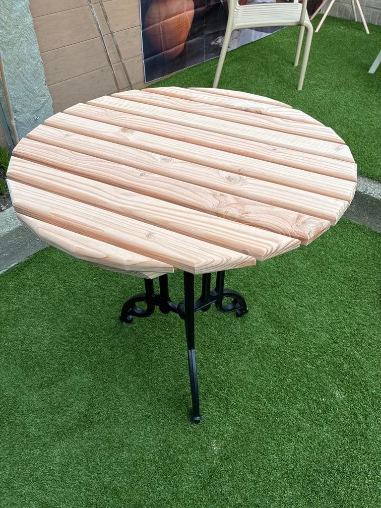 Terrastafel met gietijzer driepoot, Tuin en Terras, Tuinbanken, Ophalen, Nieuw, Hout