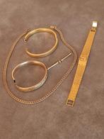 Leuke double ketting - armbanden en broche-+horloge, Verzenden, Gebruikt, Goud, Overige materialen