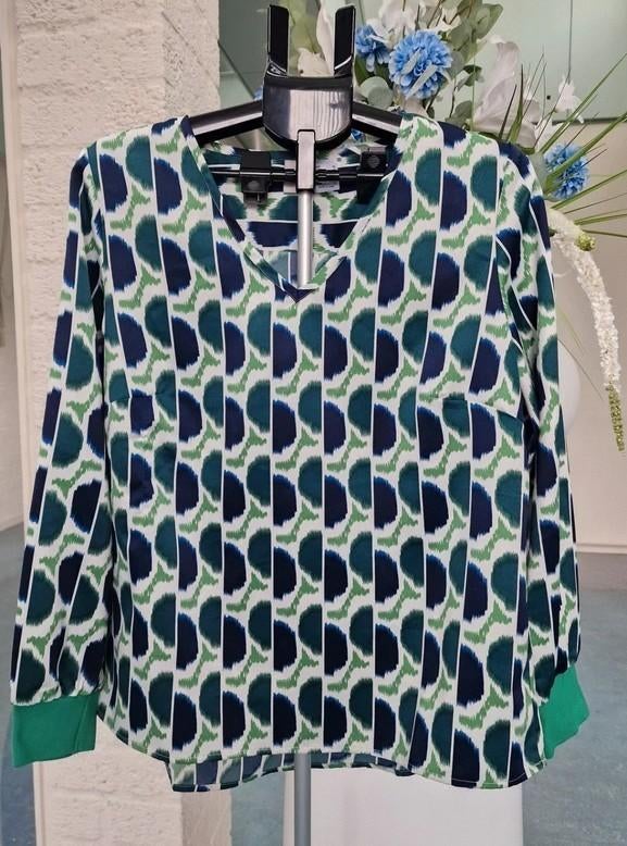 Heine Blouse Print Groen/Marine 42, Kleding | Dames, Blouses en Tunieken, Ophalen of Verzenden, Zo goed als nieuw, Maat 42/44 (L)