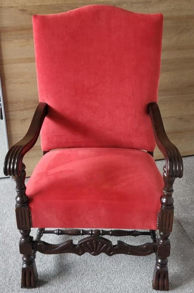 Antieke stoel met rode bekleding, Antiek en Kunst, Ophalen