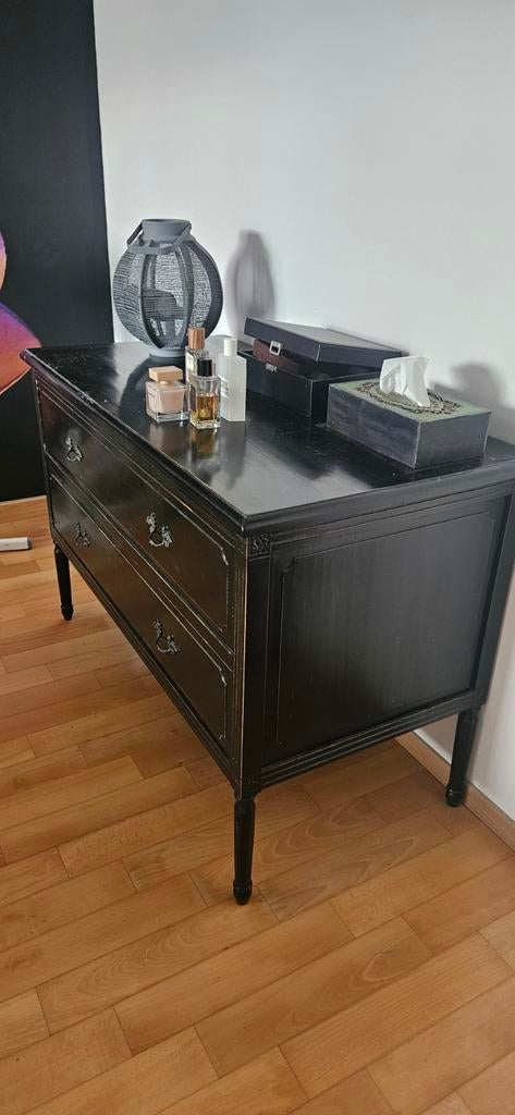 Zwart houten dressoir met 2 lades, Huis en Inrichting, Kasten | Dressoirs, Ophalen, Gebruikt, 100 tot 150 cm, Met lade(s)