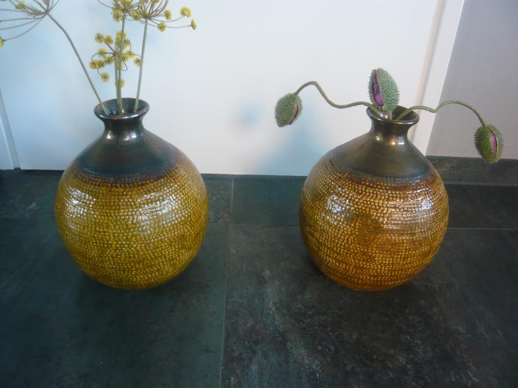 Vaas brons 2x, Steen, Overige kleuren, Ophalen of Verzenden, Zo goed als nieuw