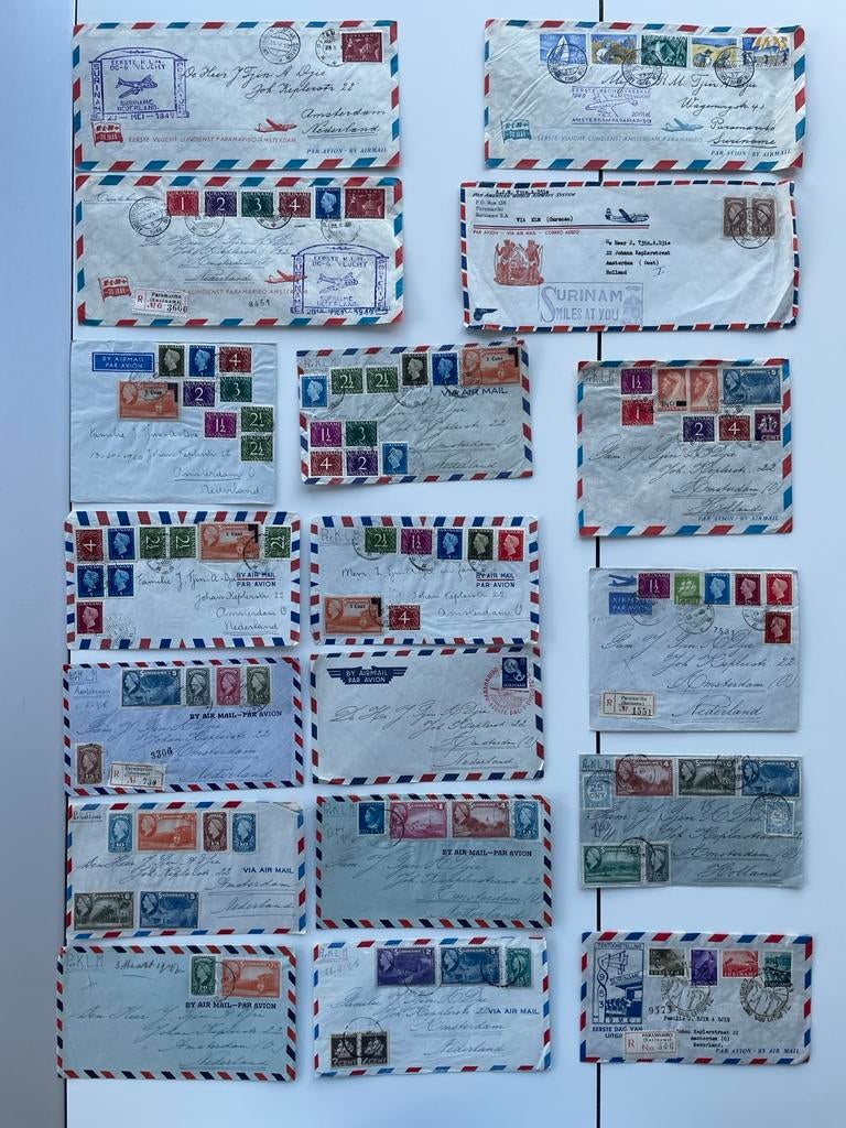 Collectie Surinaamse Luchtpost Enveloppen (1949-heden), Ophalen of Verzenden, Gestempeld