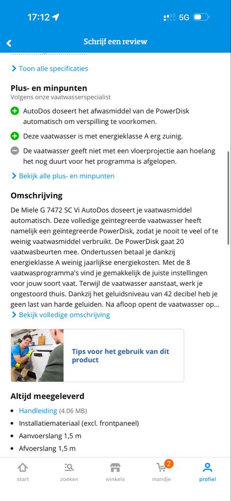 Miele G 7472 SC Vi AutoDos Inbouw Vaatwasser, Ophalen, 60 cm of meer, Energieklasse A of zuiniger, Inbouw