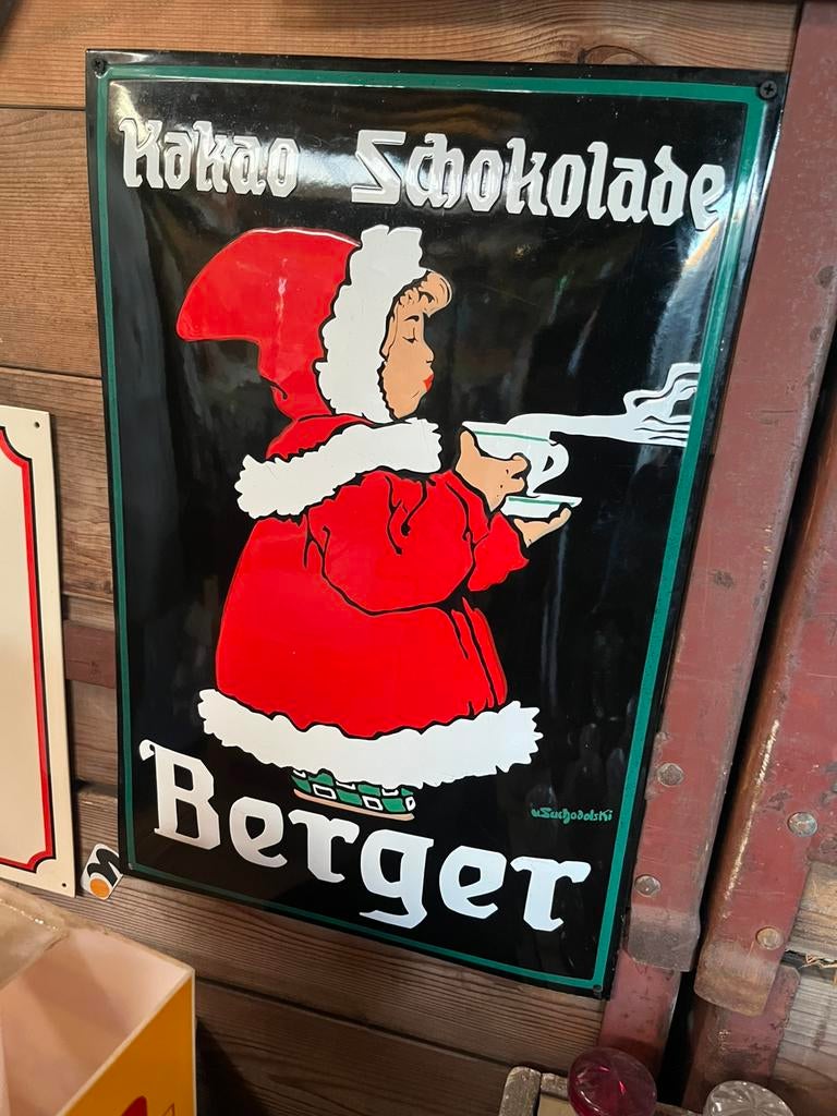 Berger Kakao Schokolade emaille reclamebord, Verzamelen, Merken en Reclamevoorwerpen, Reclamebord, Ophalen of Verzenden, Zo goed als nieuw