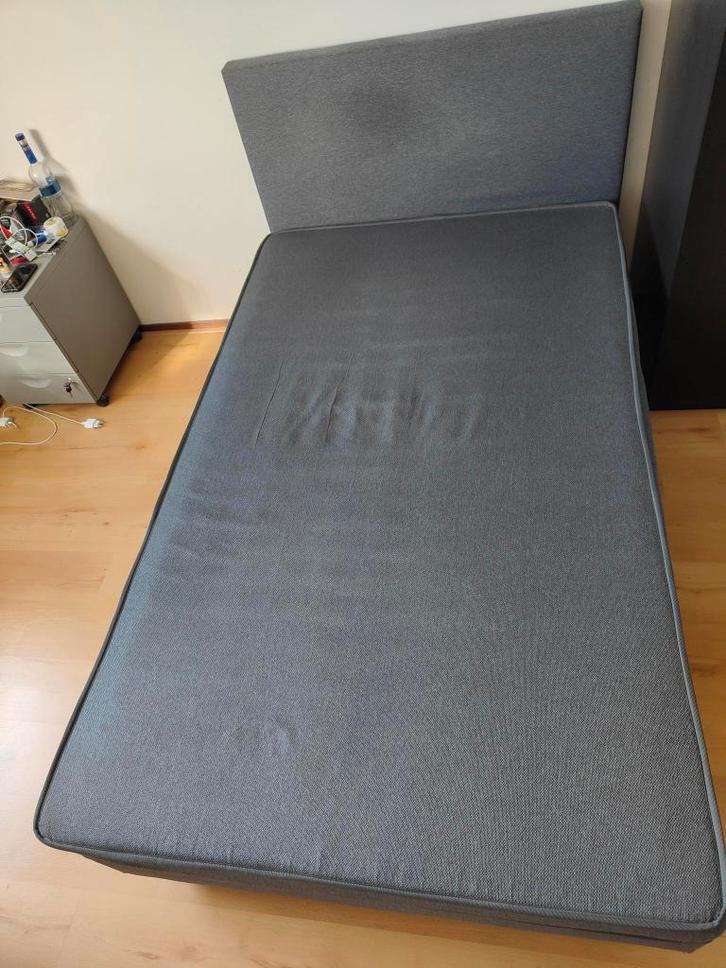 Alta 2 persoons bed-boxcombinatie, Huis en Inrichting, Slaapkamer | Boxsprings, Gebruikt, 120 cm, 200 cm, Twijfelaar, Grijs, Ophalen