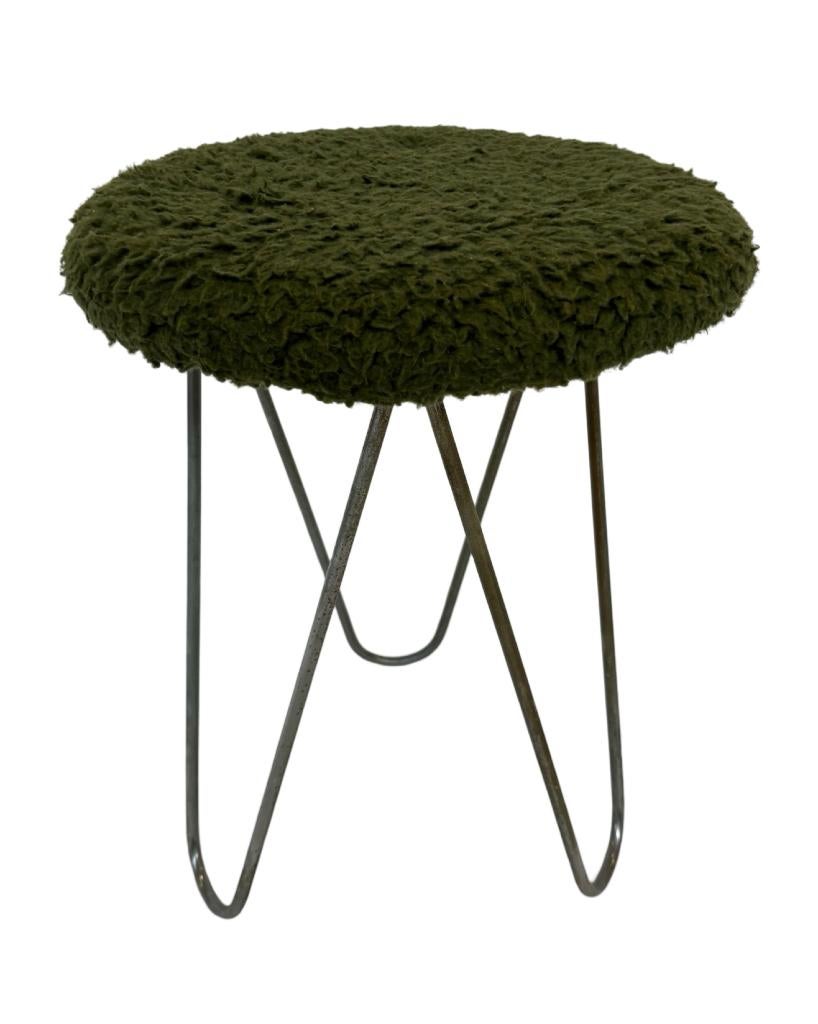 Vintage Kruk Met Hairpin Legs En Vachtje Klein Krukje 60's, Vintage kruk, Vintage kruk, Ophalen of Verzenden, Zo goed als nieuw