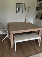 Eikenhouten vierkanten eettafel 140x140 cm whitewash, Ophalen, Gebruikt, Vijf personen of meer, 100 tot 150 cm