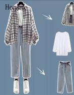 Boyfriend jeans + bloes + longsleeve (3-delige set), Kleding | Dames, Broeken en Pantalons, Maat 38/40 (M), Blauw, Nieuw, Ophalen of Verzenden