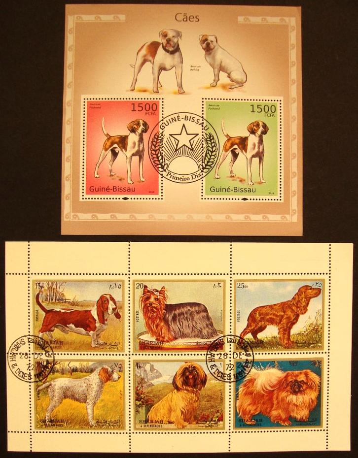 - 785 - 2 Blokken  met Div. Honden., Postzegels en Munten, Postzegels | Thematische zegels, Gestempeld, Dier of Natuur, Verzenden