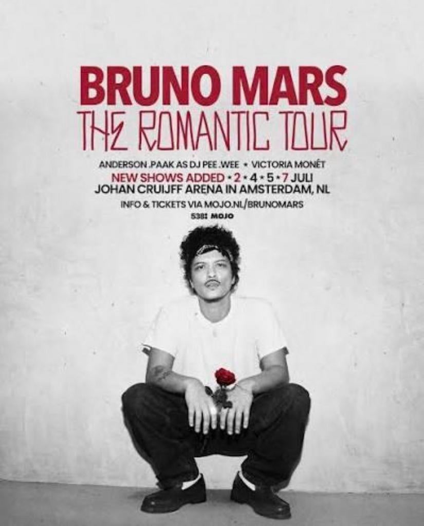 Bruno Mars / Gold circle tickets X 2 / 2 Juli, Drie personen of meer, Maart