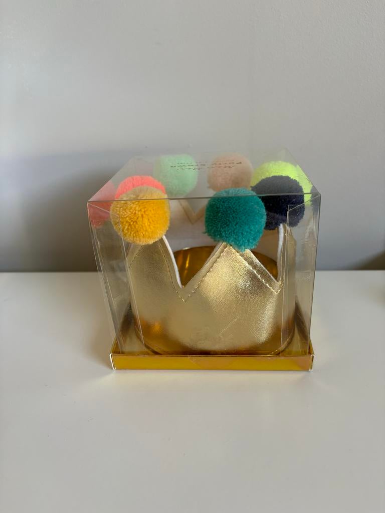 Meri Meri | Gouden Kroon met Pompoms, Ophalen of Verzenden, Nieuw, Hoed of Pruik, Verjaardag