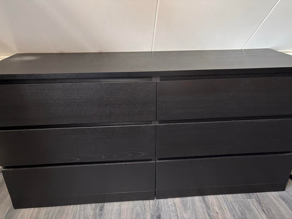 IKEA Malm ladekast met 6 lades, zwartbruin, 5 laden of meer, 150 tot 200 cm, Ophalen of Verzenden, Zo goed als nieuw