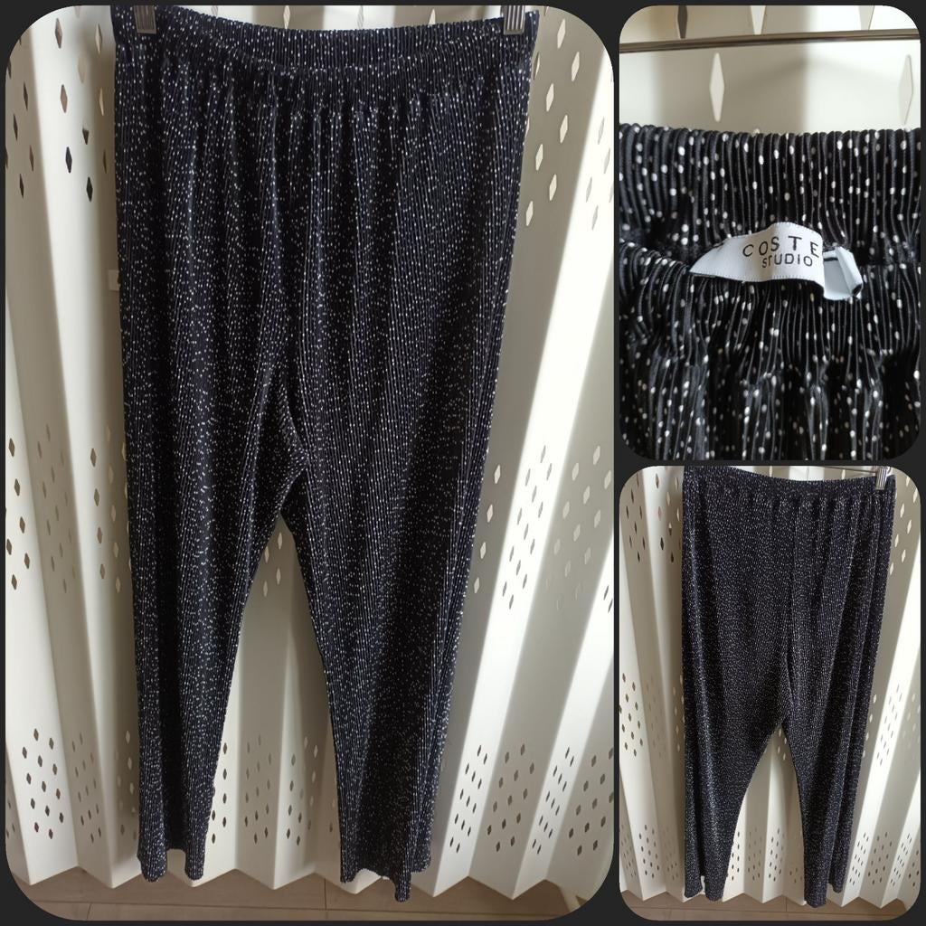 Costes Studio high rise flared zwarte broek witte dots 40, Maat 38/40 (M), Zwart, Ophalen of Verzenden, Zo goed als nieuw
