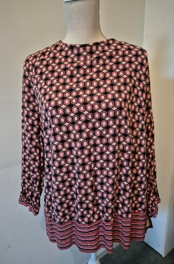 Stijlvolle blouse met geometrisch patroon, Maat 46/48 (XL) of groter, Ophalen of Verzenden, Roze, Onbekend