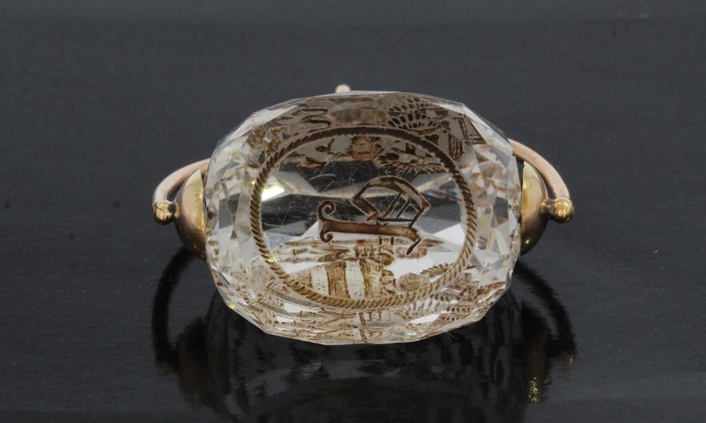 Wax zegel intaglio kwarts 14k gouden cachet zakhorloge heer, Verzenden, Goud, Hanger, Met edelsteen