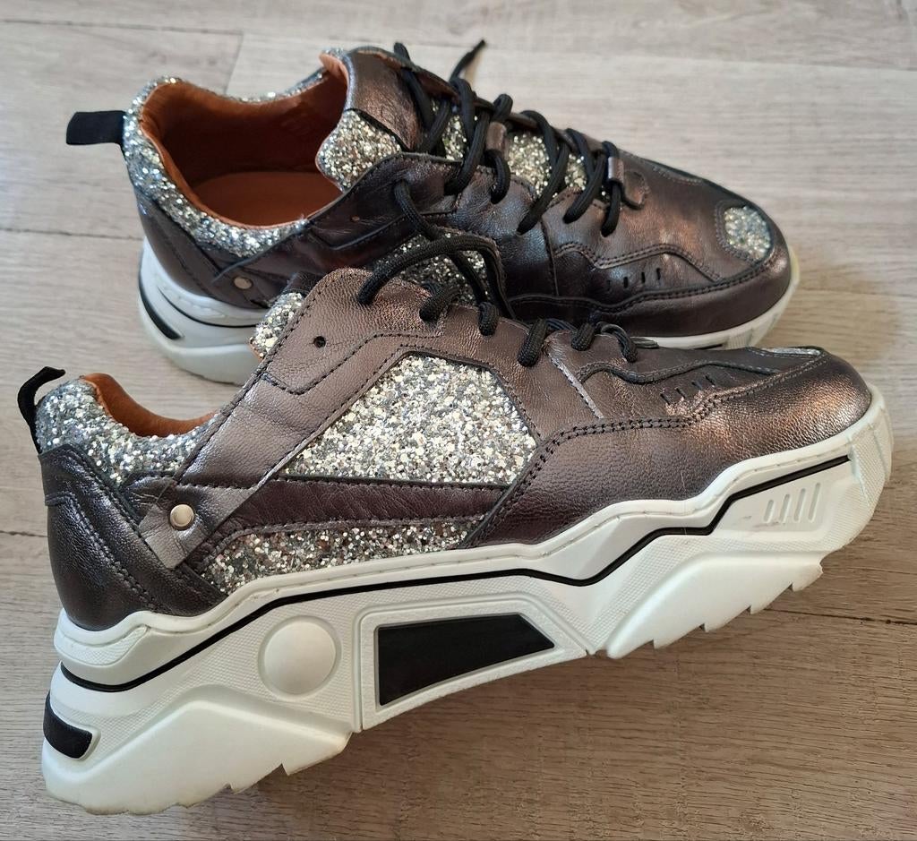 DWRS LABEL Pluto zilver leren sneakers met glitter maat 42, Kleding | Dames, Schoenen, DWRS, Overige kleuren, Verzenden, Sneakers of Gympen