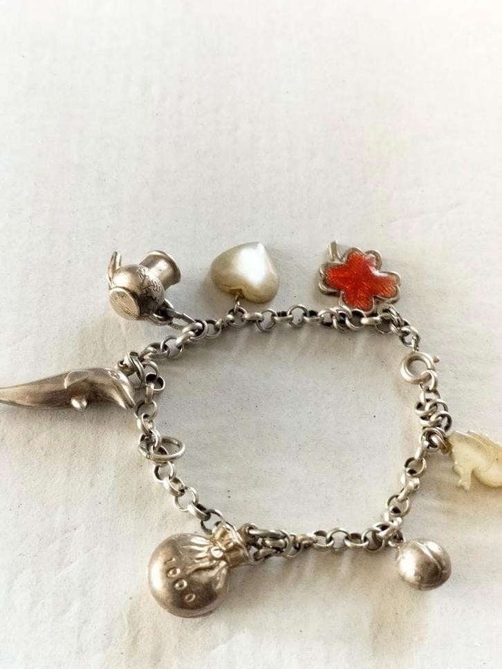 Prachtige antieke zilveren kinder bedel armband.., Sieraden, Tassen en Uiterlijk, Antieke sieraden, Armband, Zilver, Verzenden