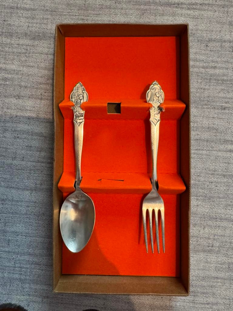 Verzilverd Vintage Gero kinderbestek (lepel & vork), Antiek en Kunst, Antiek | Bestek, Ophalen of Verzenden