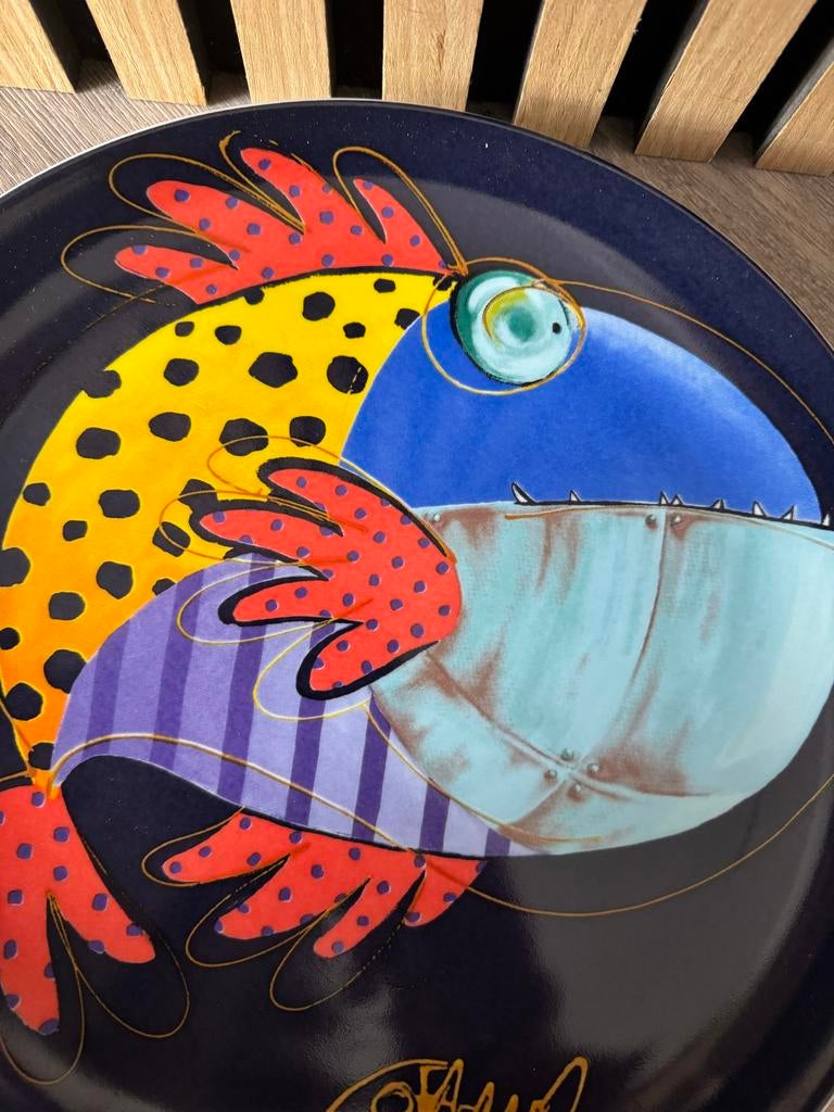 Decoratief bord met vrolijke vis - Kleurrijk kunstwerk, Verzenden