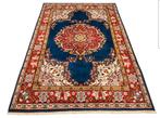 Handmade Persian wool Mahal carpet medallion blue 252x348cm, Gebruikt, Crème, Onbekend, 200 cm of meer