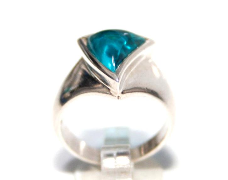 Schitterende Sterling Zilver Blauwe Topaas Bandring, Sieraden, Tassen en Uiterlijk, Antieke sieraden, Ring, Zilver, Met edelsteen