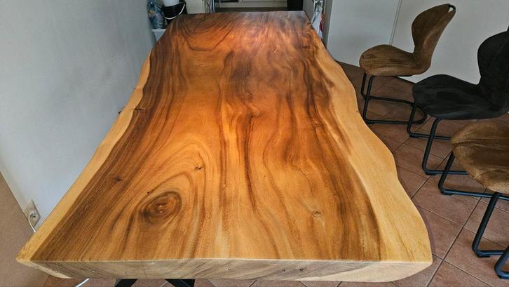 Suar eettafel 254 x 100 x 8 met spinpoot, Doe-het-zelf en Verbouw, Hout en Planken, Zo goed als nieuw, Overige typen, Overige houtsoorten
