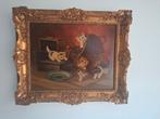 Olieverfschilderij met 5 poezen in antiek houten lijst, Dieren en Toebehoren, Ophalen