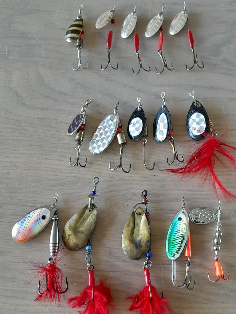 Mooie set van 15 spinners ultra light / verzwaarde spinners., Ophalen of Verzenden, Zo goed als nieuw, Kunstaas