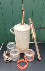 oude zinken Weckketel 25 cm met 3 inmaakpotten, Ophalen