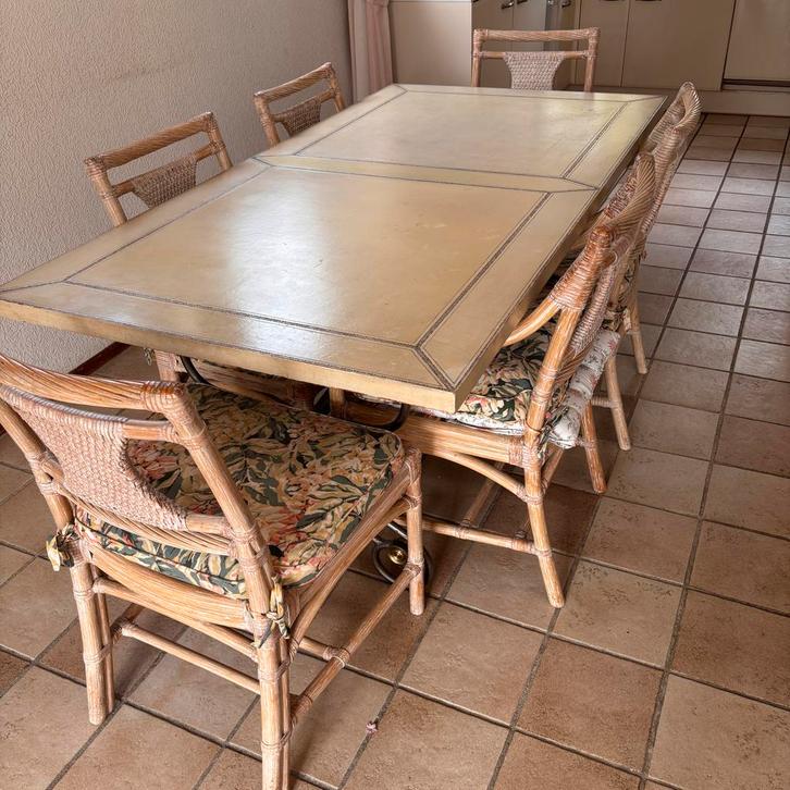 Eettafel met 6 stoelen, Huis en Inrichting, Tafels | Eettafels, Gebruikt, 50 tot 100 cm, 150 tot 200 cm, Vijf personen of meer