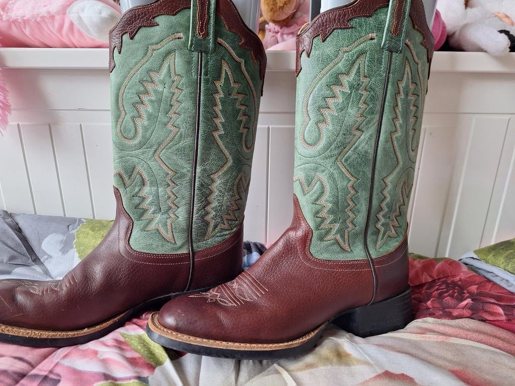 Old west cowboy western laarzen maat 40 groen bruin, Kleding | Dames, Hoge laarzen, Bruin, Nieuw, Ophalen of Verzenden