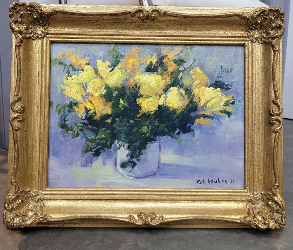 Robert HAUBEN vaas met gele rozen, Ophalen of Verzenden