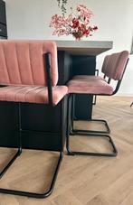 3 stuks barkruk roze velvet | 63cm zithoogte | 93cm hoog rug, Ophalen, Kunststof, Met voetsteun, 60 tot 90 cm