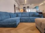 Blauwe ribstof hoekbank, 125 cm of meer, 125 cm of meer, Zo goed als nieuw, Info@homefriesland.nl