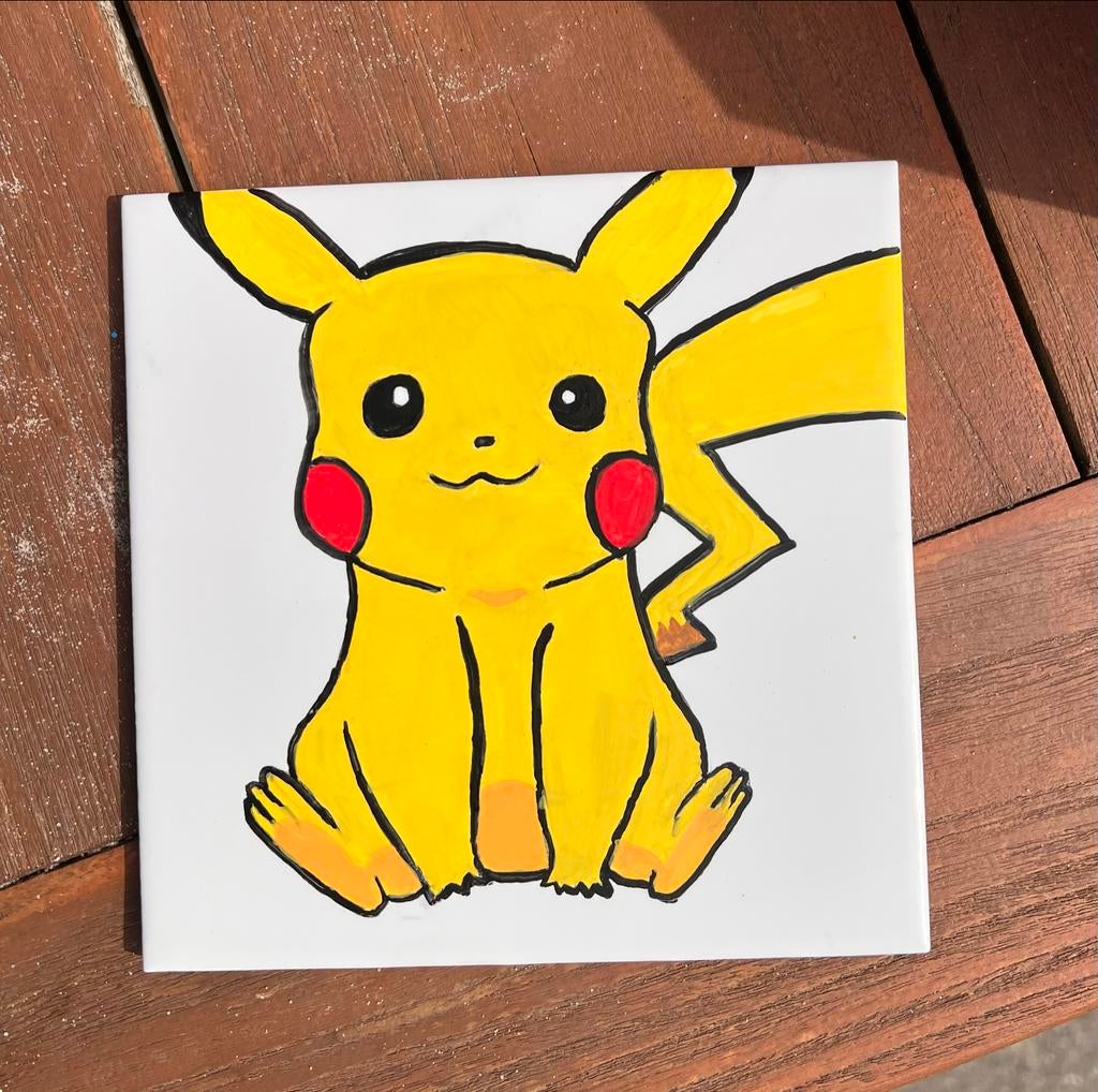 Handgeschilderd Pikachu tegeltje, Antiek en Kunst, Ophalen of Verzenden