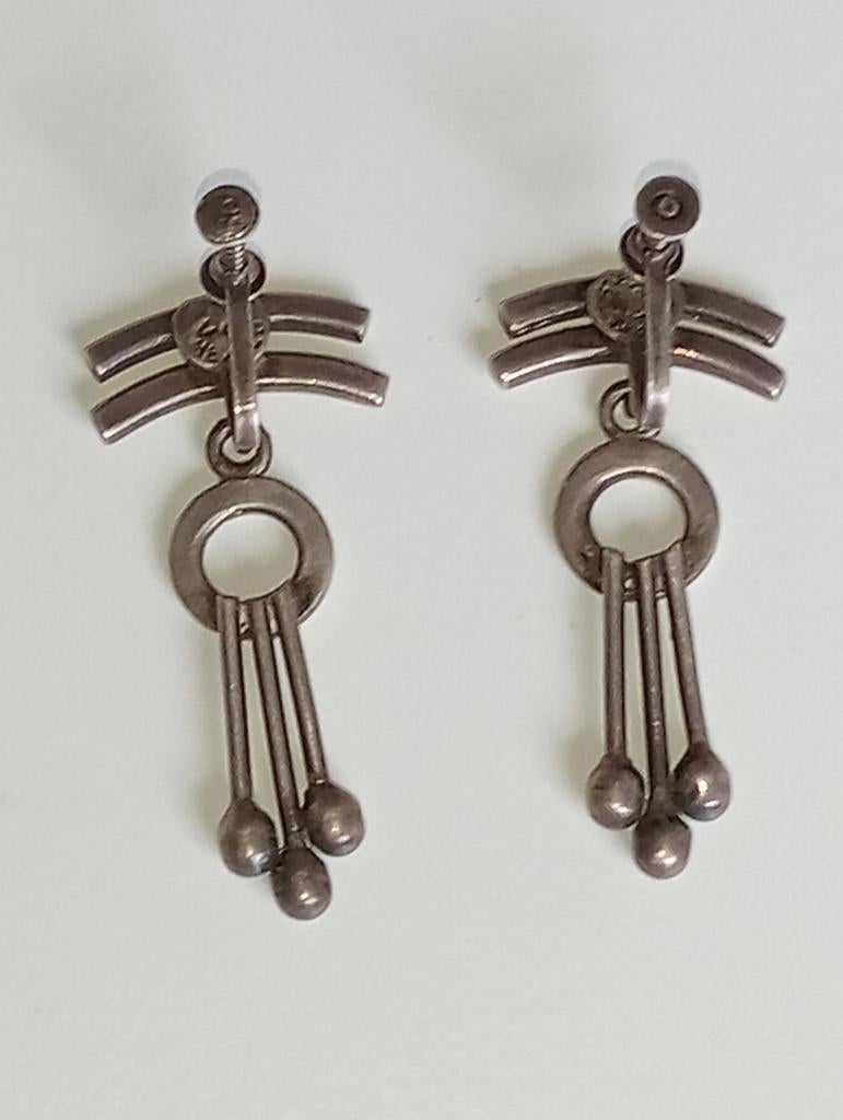 Zilveren art deco jaren 50 draai oorbellen, Mexico, Ophalen, Hangers, Zo goed als nieuw, Zilver