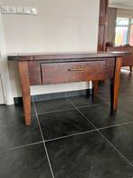 Eiken tafel met lade, Ophalen, 100 tot 150 cm, Zo goed als nieuw, Rechthoekig