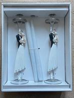 huwelijk trouwen glazen kandelaar set koppel incl kaarsen, Overige materialen, Nieuw, Ophalen of Verzenden, Kandelaar
