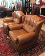 2 Fauteuils chesterfield leren stoelen vintage bruin, Ophalen, Gebruikt, 50 tot 75 cm, Leer