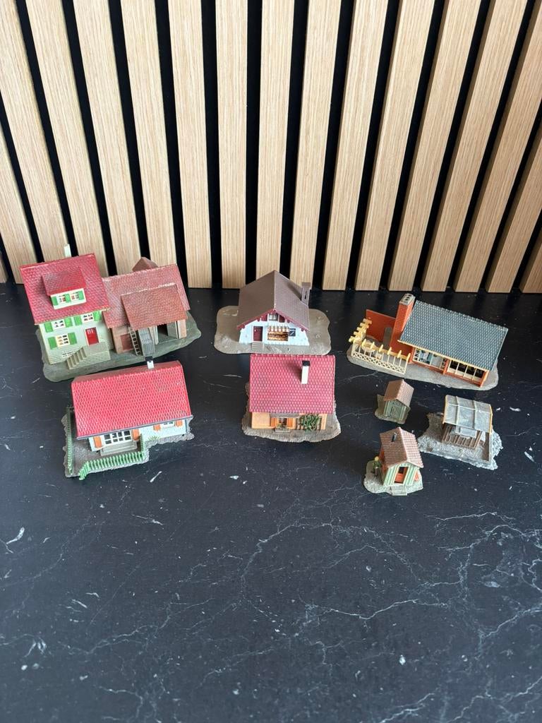 8x oud type modelbouw huisjes Faller H0 diorama modelbaan, Overige merken, Gebruikt, Gelijkstroom of Wisselstroom, Brug, Tunnel of Gebouw