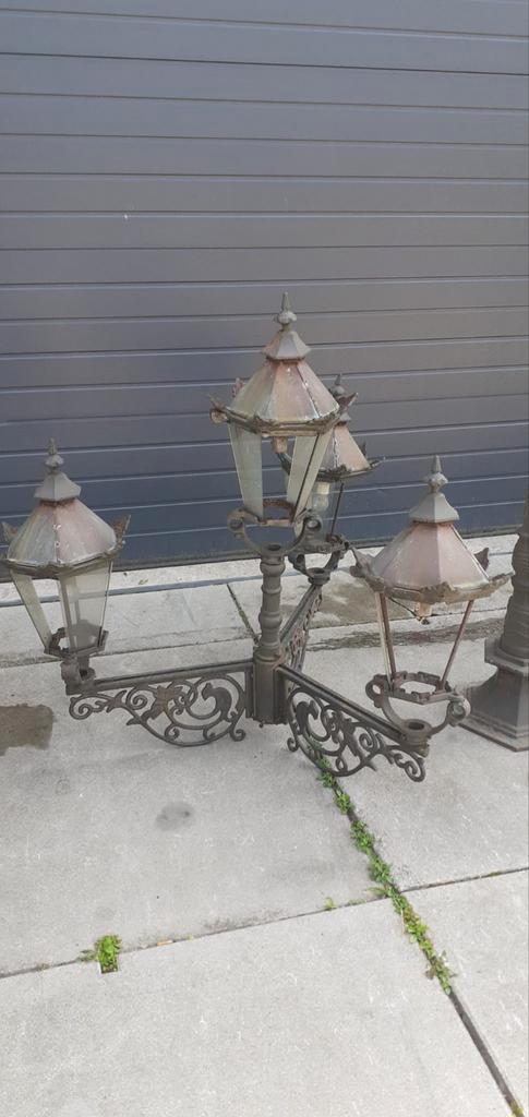 Gietijzeren straatlantaarn met 4 lampen, Antiek en Kunst, Antiek | Lampen, Ophalen